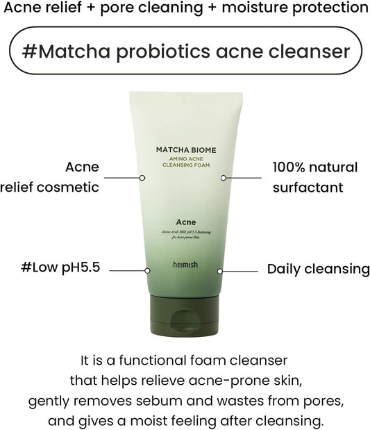 Heimish Matcha Biome Amino Acne Cleansing Foam 150 мл – почистваща пяна против акне с мача и аминокиселини