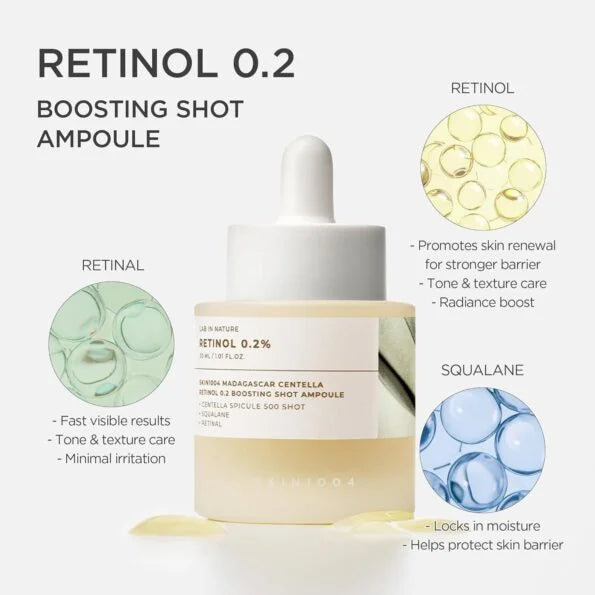 Skin1004 Madagascar Centella Retinol 0.2 Boosting Shot Ampoule 30 мл – корейска бустер ампула с ретинол и центела