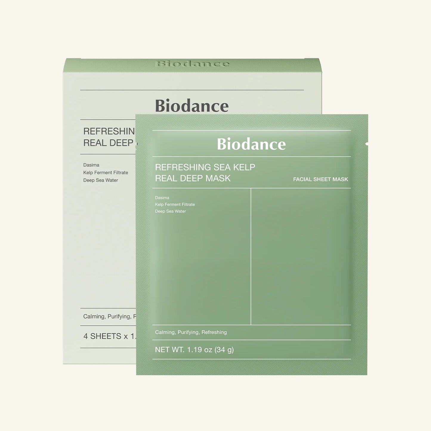 Biodance Refreshing Sea Kelp Real Deep Mask 4 бр. × 34 г – корейска освежаваща дълбоко хидратираща маска с морски келп