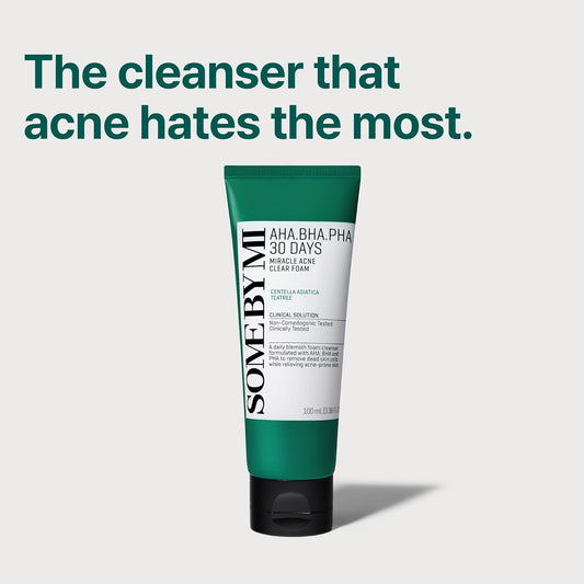 Some By Mi AHA.BHA.PHA Miracle Acne Clear Foam 100 мл – корейска почистваща пяна против акне с AHA, BHA и PHA.