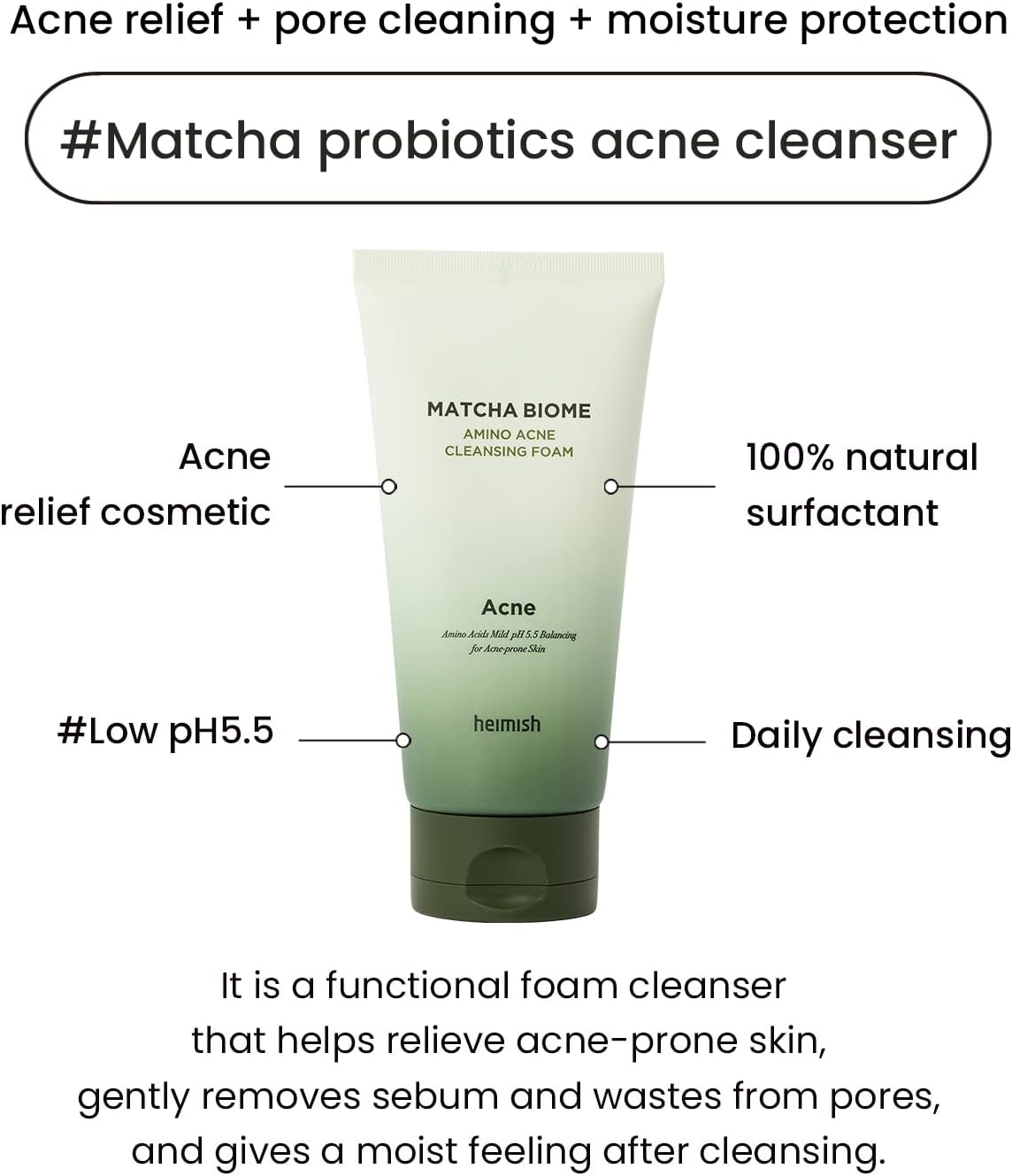 Heimish Matcha Biome Amino Acne Cleansing Foam 150 мл – почистваща пяна против акне с мача и аминокиселини