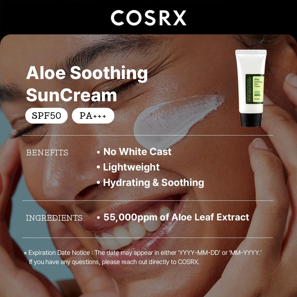 COSRX Aloe Soothing Sun Cream SPF50+ PA+++ 50 мл – корейски слънцезащитен крем с алое за чувствителна кожа