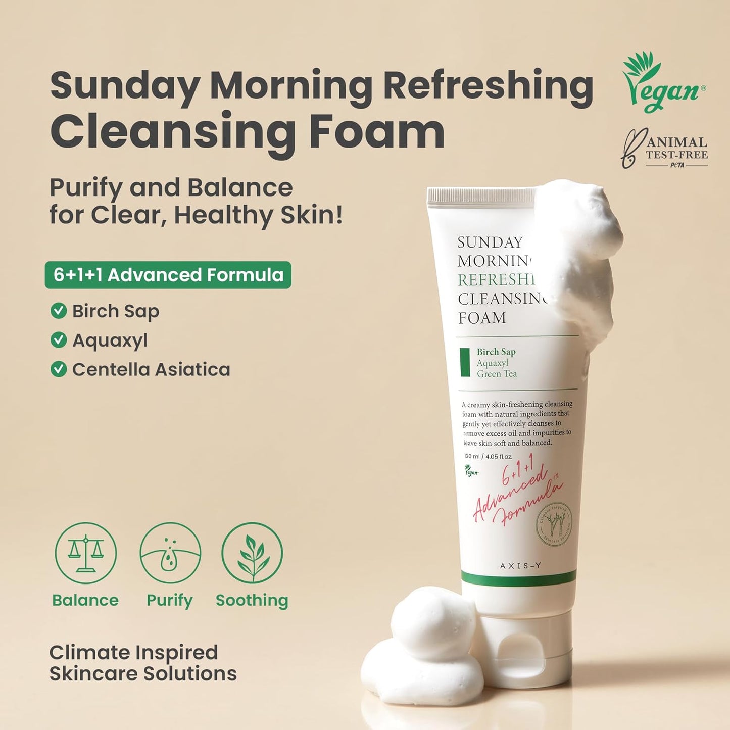 Axis-Y Sunday Morning Refreshing Cleansing Foam 120 мл – корейска освежаваща почистваща пяна за лице с нежна формула.