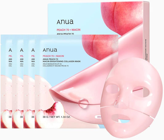 Anua Peach 70 Niacin Brightening Collagen Mask x4 – корейска озаряваща колагенова маска с праскова и ниацинамид
