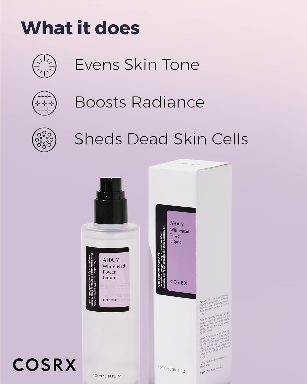 COSRX AHA 7 Whitehead Power Liquid 100 мл – корейски ексфолиращ тоник срещу бели точки и запушени пори