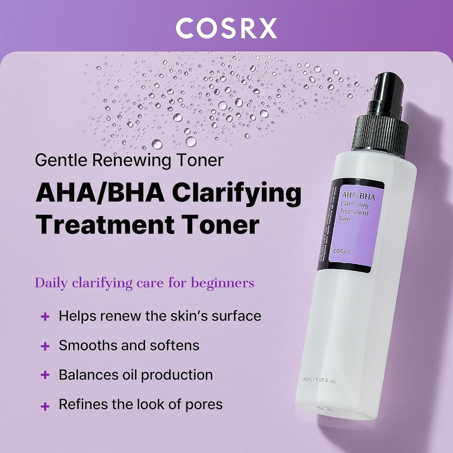 COSRX AHA/BHA Clarifying Treatment Toner 150 мл – корейски ексфолиращ тоник за по-чиста и гладка кожа