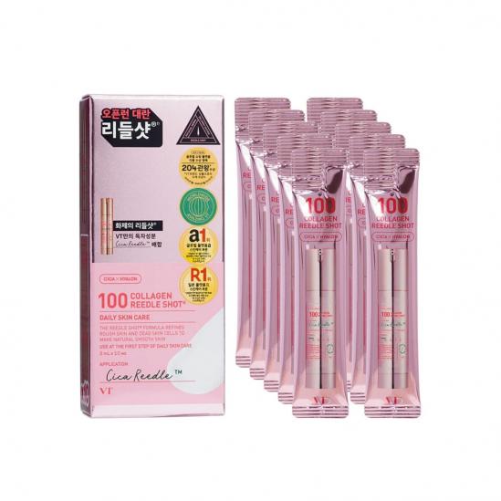 VT Cosmetics 100 Collagen Reedle Shot 2 мл x 10 бр. – корейски интензивен колагенов бустер за обновяване на кожата