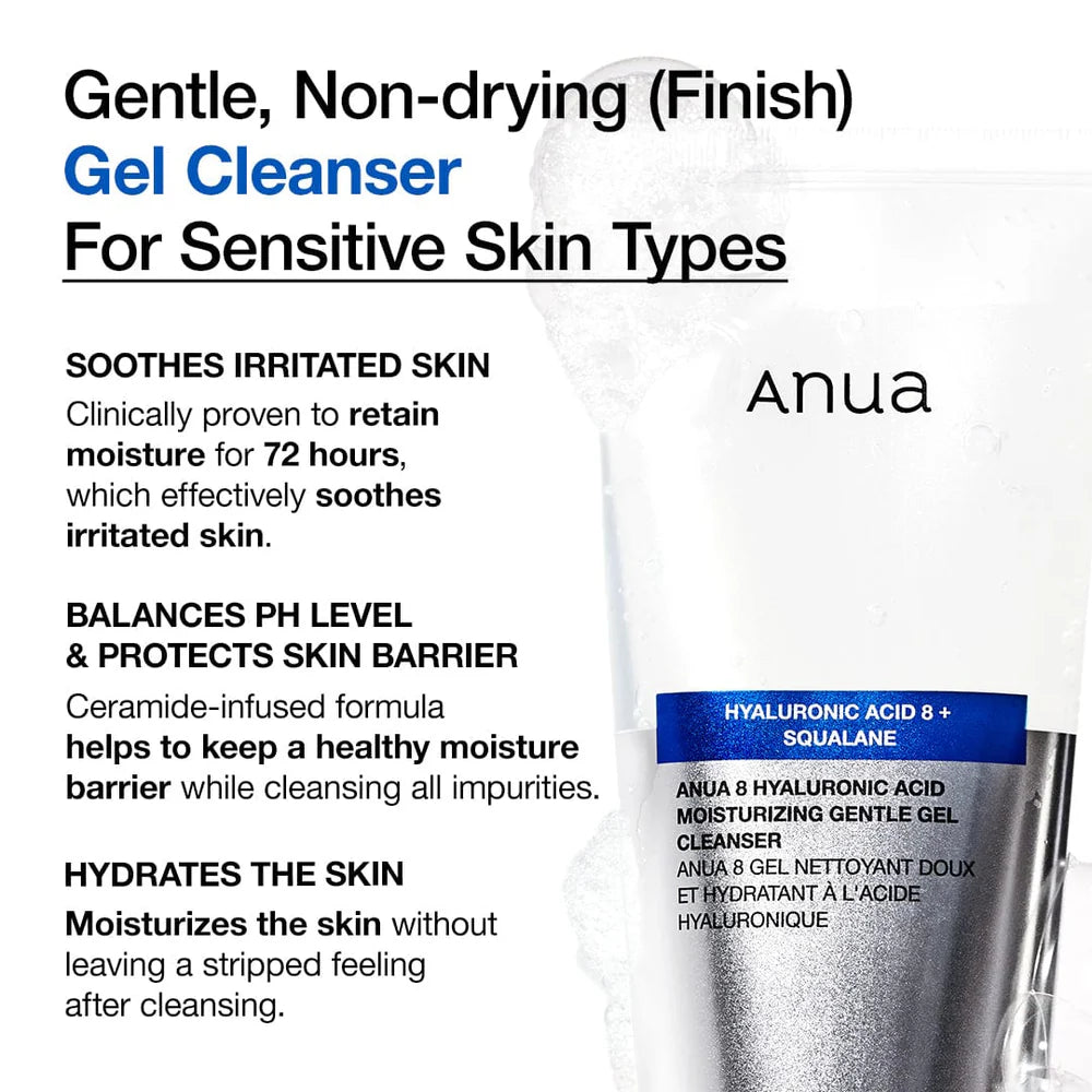 Anua 8 Hyaluronic Acid Moisturizing Gentle Gel Cleanser 150 мл – корейски нежен хидратиращ гел за почистване