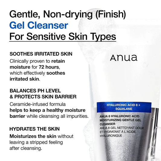 Anua 8 Hyaluronic Acid Moisturizing Gentle Gel Cleanser 150 мл – корейски нежен хидратиращ гел за почистване