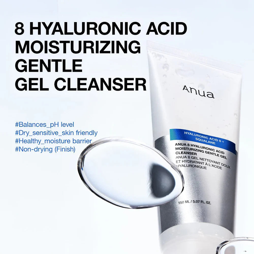 Anua 8 Hyaluronic Acid Moisturizing Gentle Gel Cleanser 150 мл – корейски нежен хидратиращ гел за почистване